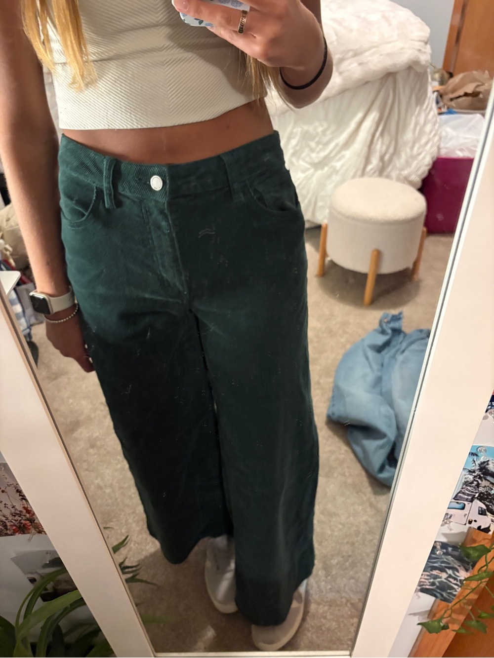 Wide Leg Corduroy Pants in Forest Green - Picture 2 of 5